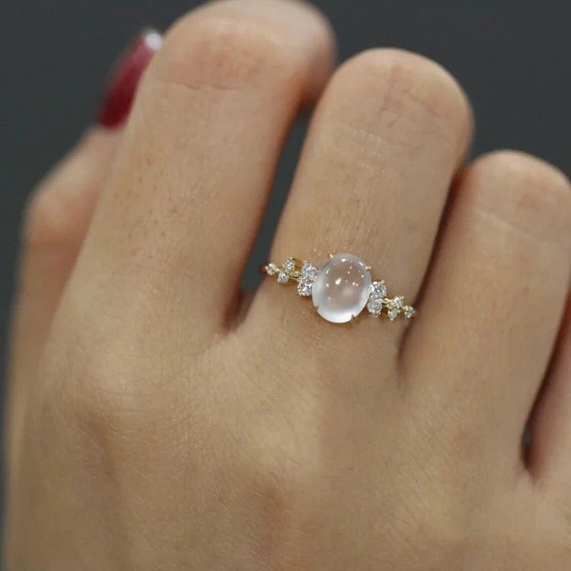 Huitan Oval Opal CZ Ring – Gold Bridal Wedding Band for Women Fashion Ring Axl
