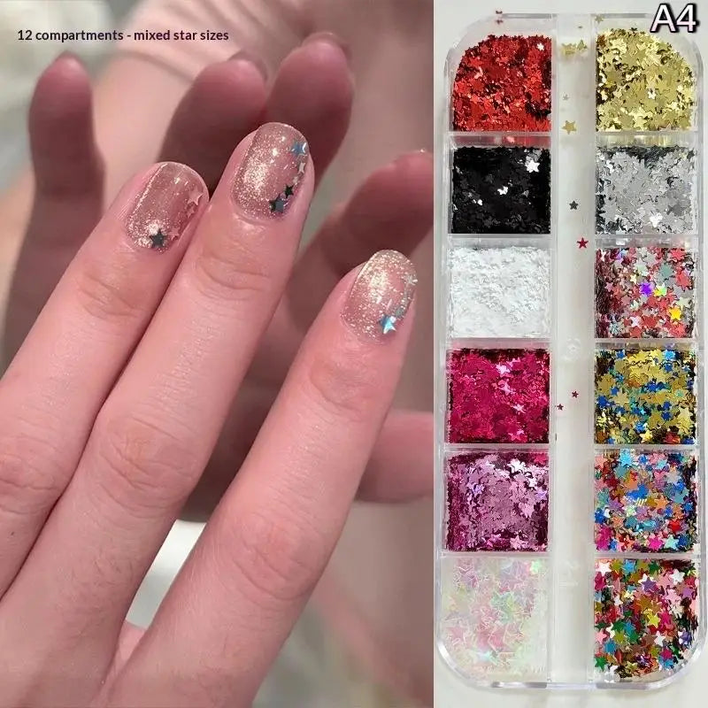 12-Grid Star Sequin 3D Nail Art Charms – DIY Manicure Decor Nail Art Charms Axl A4