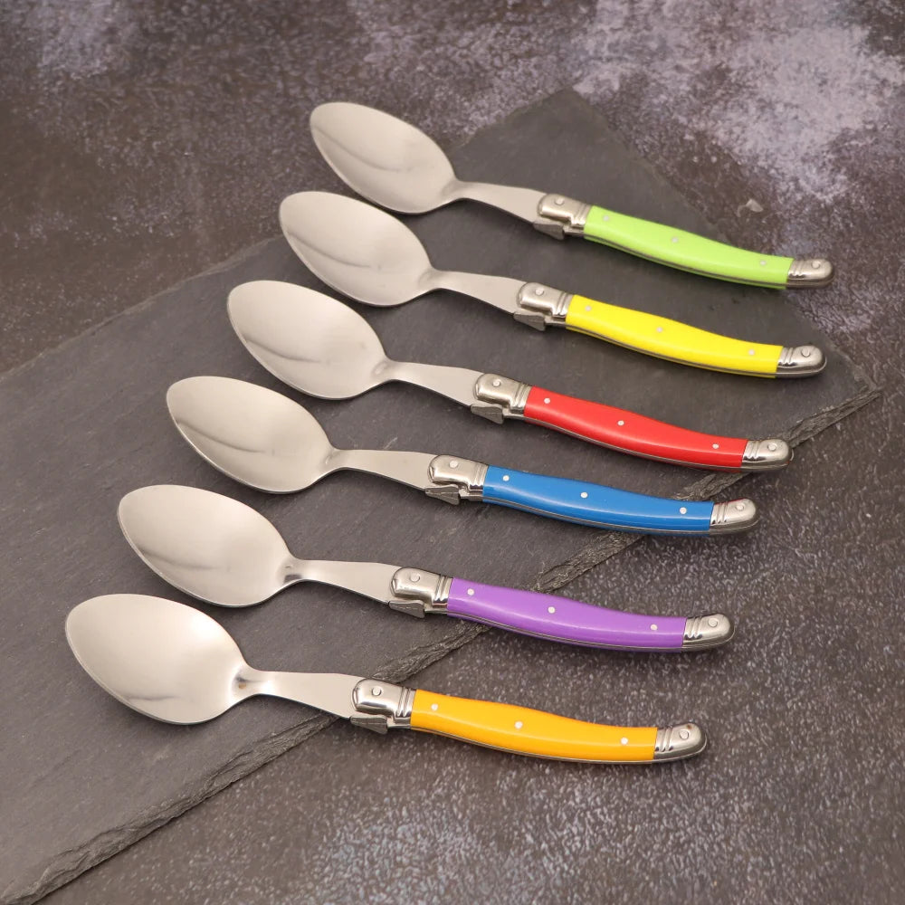 6-Piece Laguiole Stainless Steel Spoon Set – Black & Red Flatware Spoon Set Axl