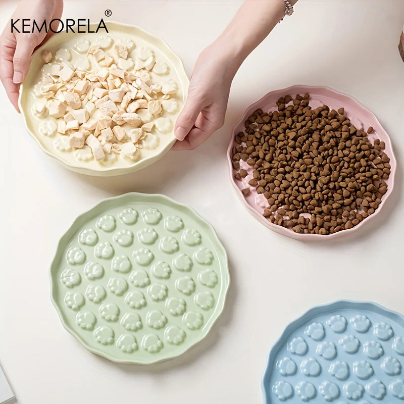 KEMORELA Ceramic Slow Feed Cat Bowl – Paw Design Pet Dish Slow Feed Pet Bowl Axl