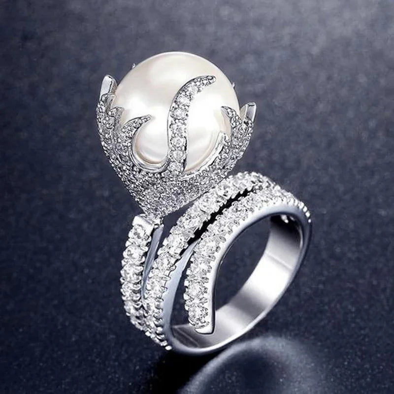 Huitan Simulated Pearl Women's Ring – Elegant Wedding Band Pearl Fashion Ring Axl T0472 6