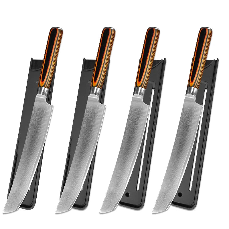 InLeung Damascus Steel Kitchen Knife – Japanese Slicer Damascus Kitchen Knife Axl 4PCS knife A