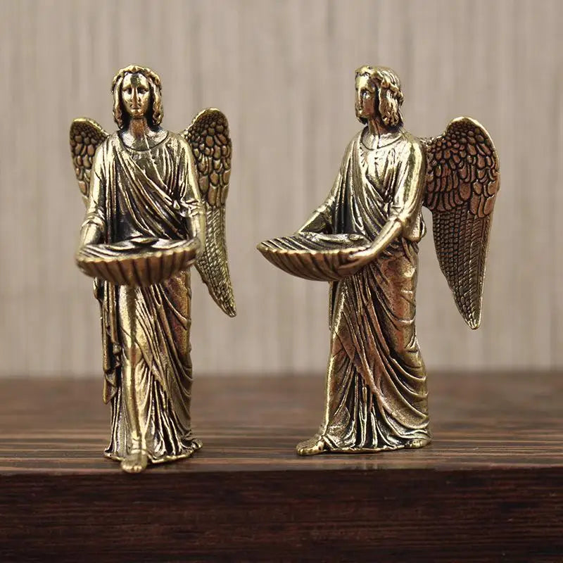 European Guardian Angel Figurine – Brass Wing Statue Home Decor Decorative Figurine Axl