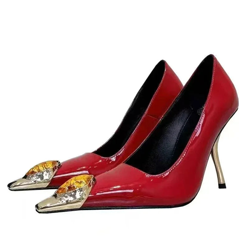 Women's Jewel High Heel Pumps – Luxury Party Shoes Pointed Toe High Heel Pumps Axl red-7cm 38