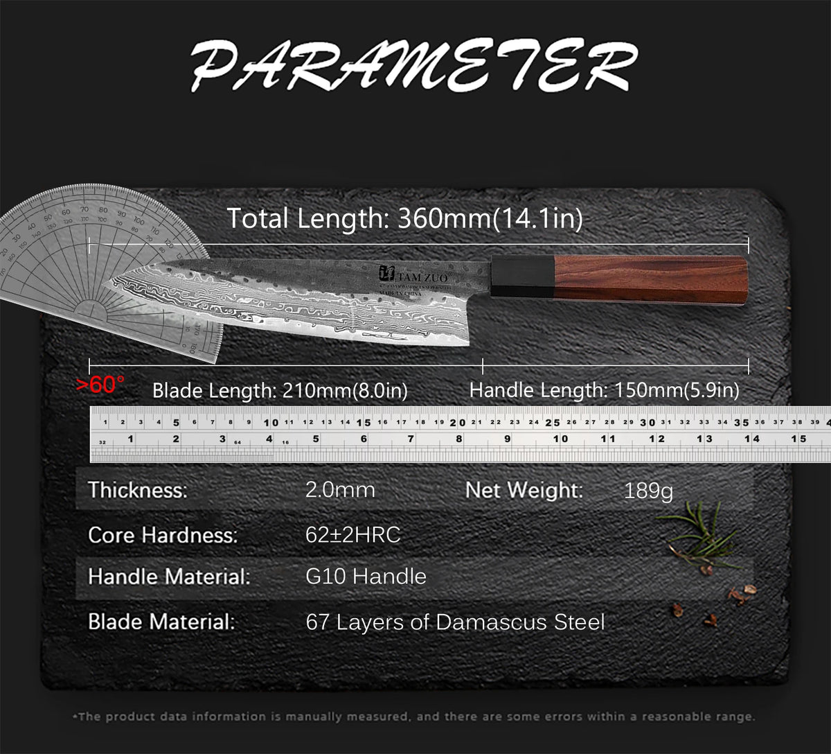 TAMZUO 8" Damascus Steel Chef's Knife VG10 – Gift Box Damascus Chef's Knife Axl