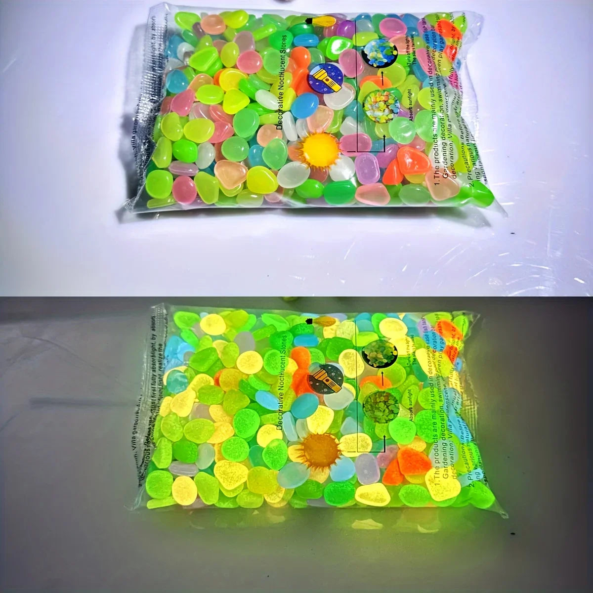100 Glow in the Dark Pebbles – Luminous Garden & Aquarium Stones Decorative Garden Pebbles Axl Mixed Colo 100pcs