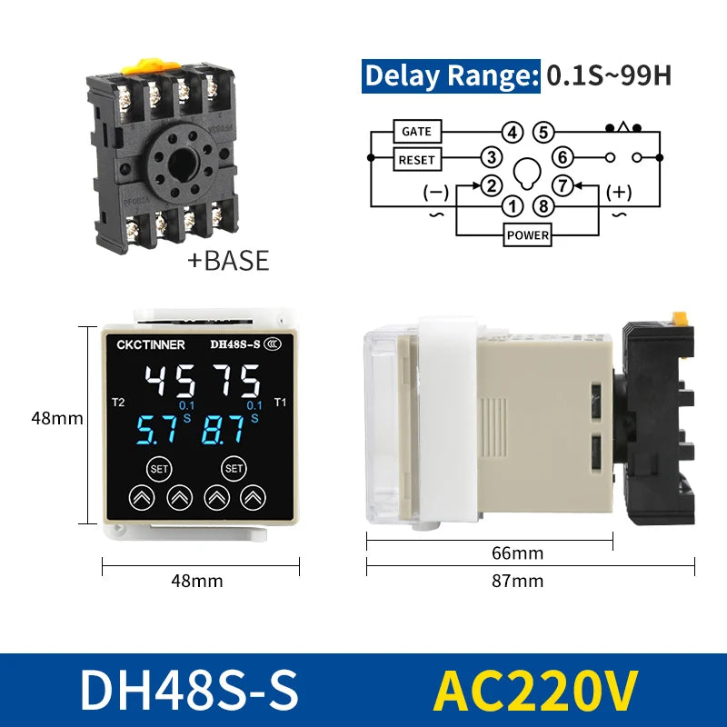 DH48S Digital Time Relay Programmable Cycle Delay Din Rail Digital Time Relay Axl DH48S-S AC220V