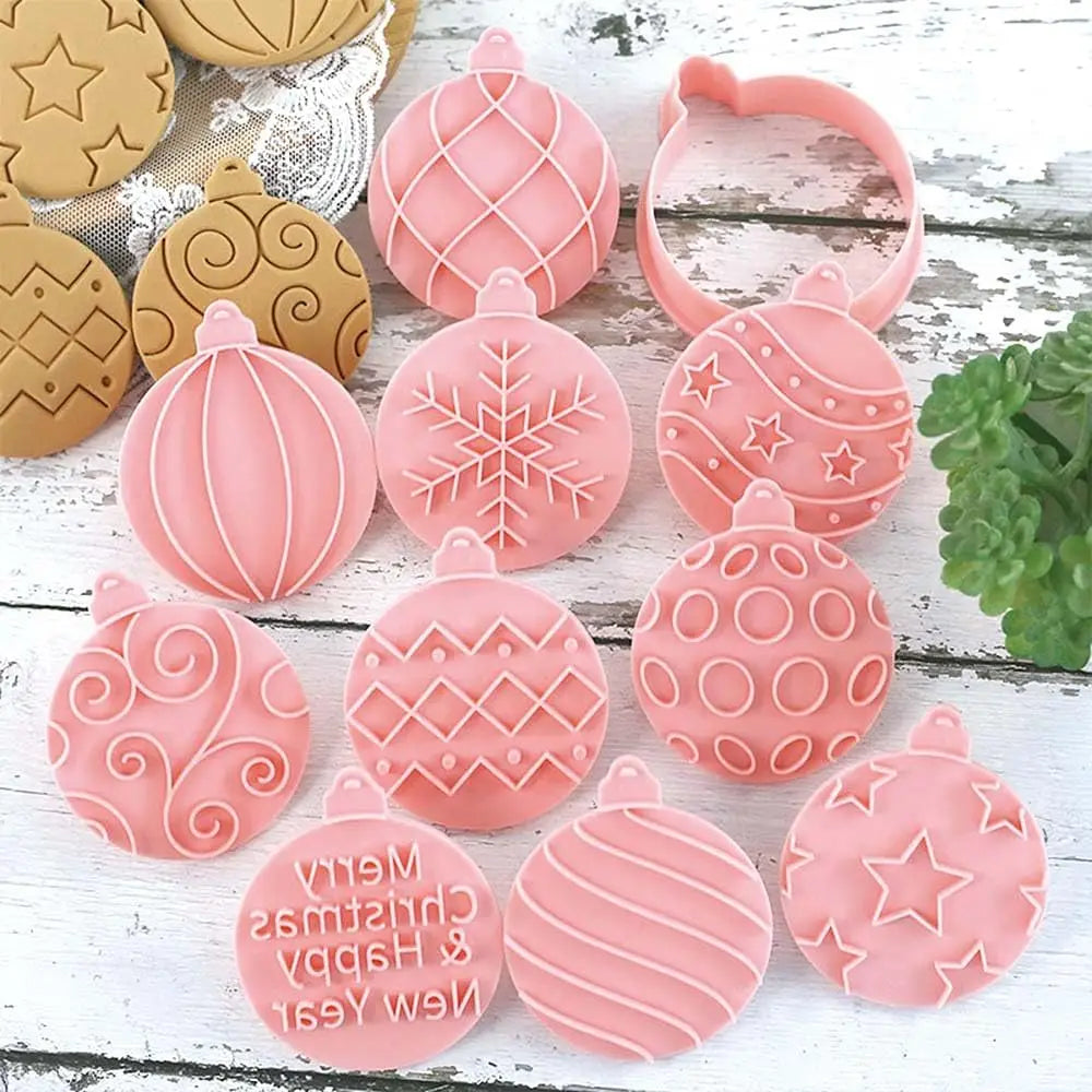 10-Piece Mini Christmas Ornament Cookie Cutters & 3D Stamps Cookie Cutter Set Axl