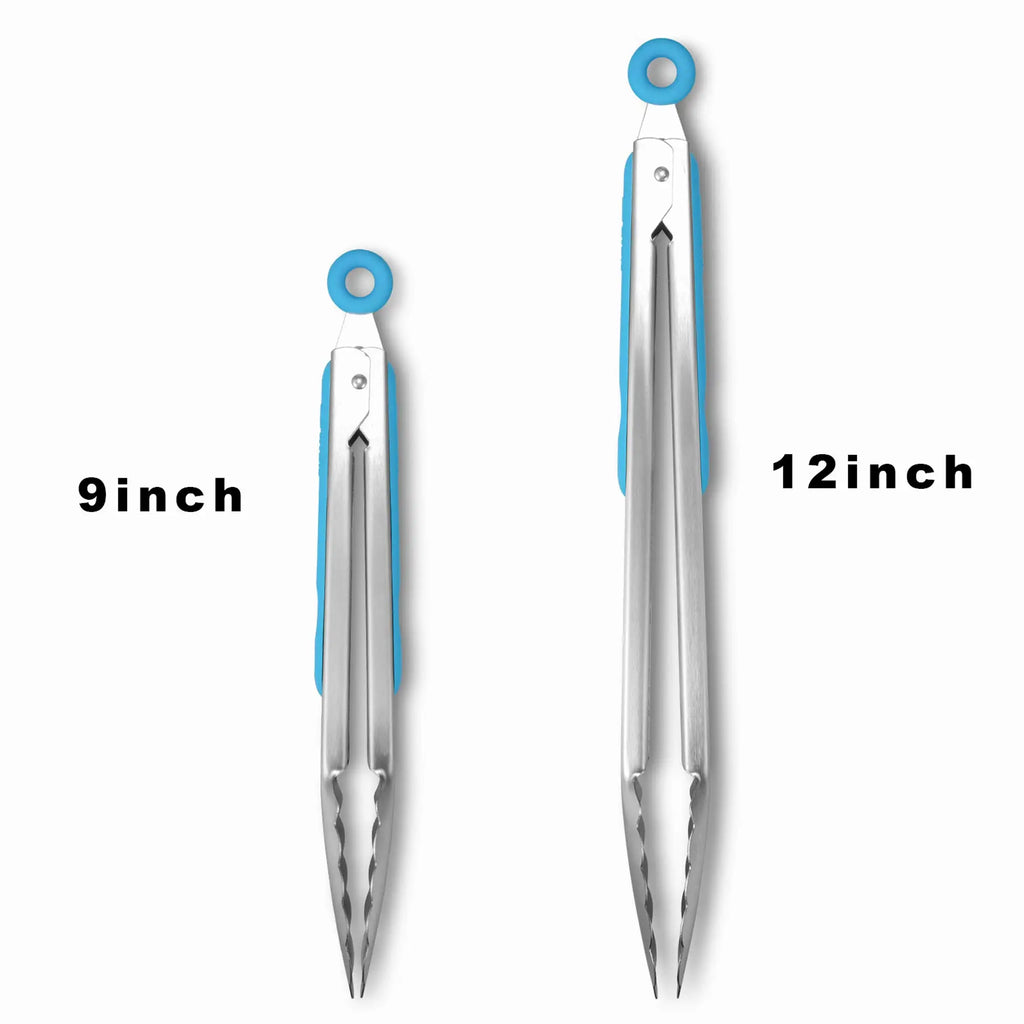 Stainless Steel Silicone Food Tongs 9 & 12 Inch – Set of 2 Kitchen Food Tongs Axl 2 PCS SET