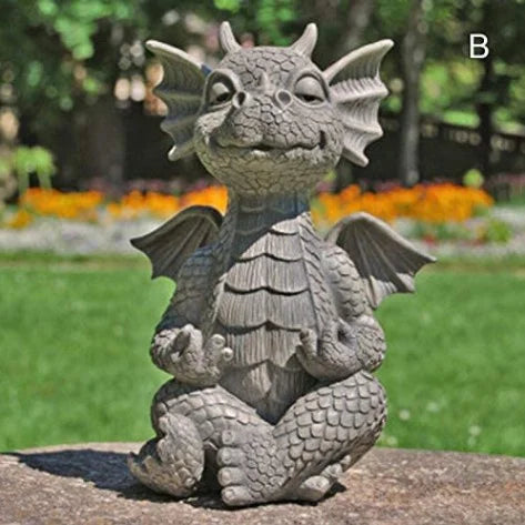 Mini Dragon Meditation Statue LED Resin Garden Sculpture Garden Resin Statue Axl light green