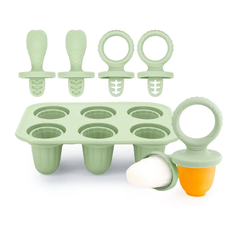 KEMORELA 6-Cavity Baby Popsicle Silicone Mold | Homemade Ice Pops Popsicle Mold Axl Green