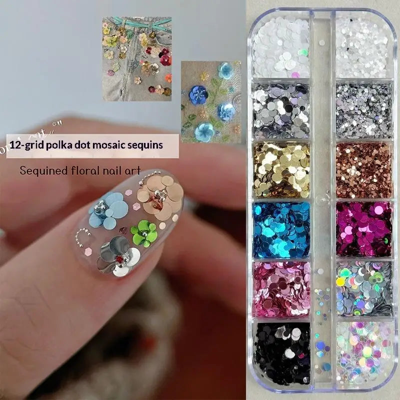 12-Grid Nail Glitter Set – Colorful Sequin & Sparkle Charms Nail Art Glitter Set Axl N1
