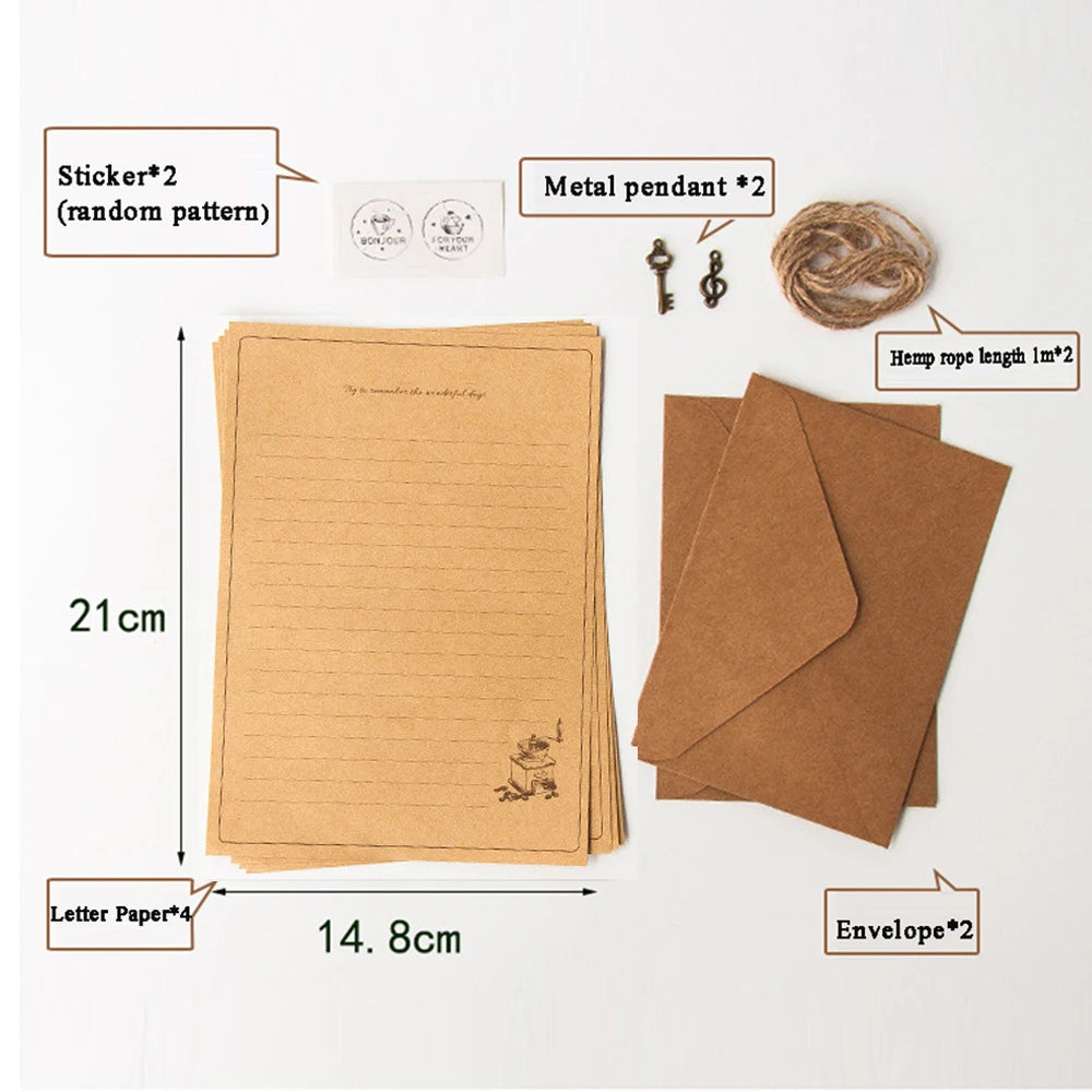 Vintage Kraft Paper Envelope Set | European Letter Writing Kit Stationery Writing Set Axl style4