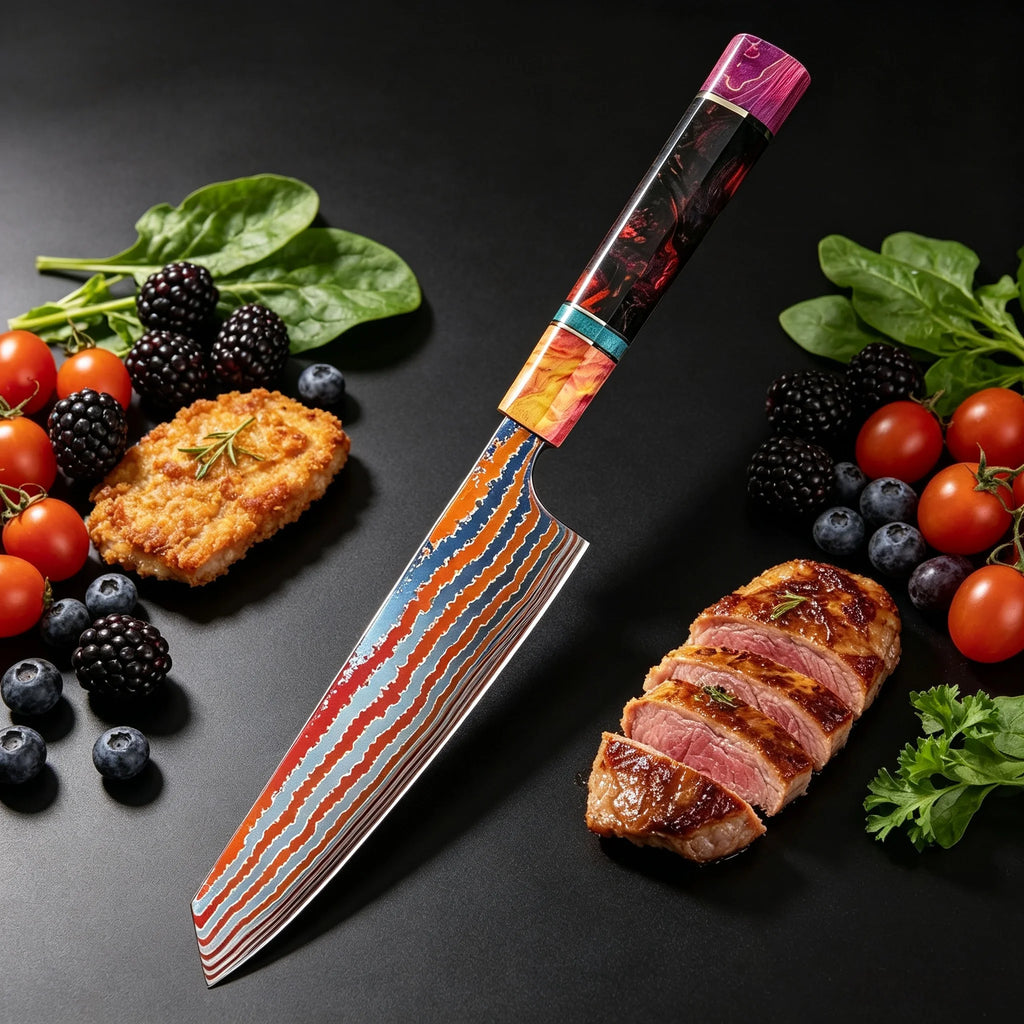Damascus Titanium Kiritsuke Chef Knife – Sashimi & Slicing Kiritsuke Chef Knife Axl