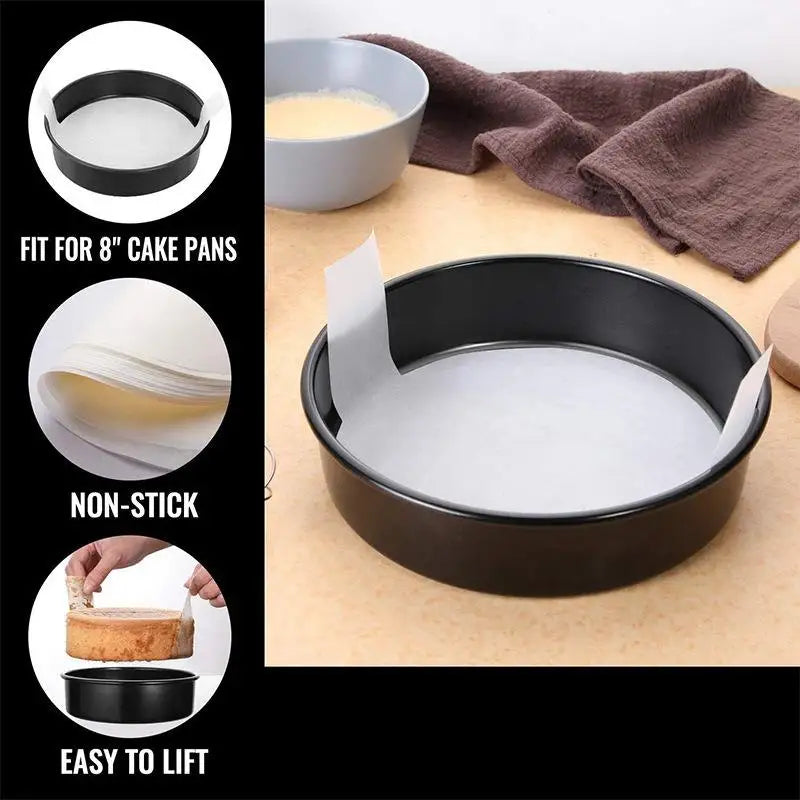Non-Stick Carbon Steel Round Cake Pans + 50 Parchment Papers Round Cake Pan Set Axl