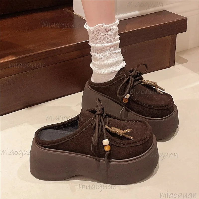 Women's Platform Mule Slippers – Suede Slip-On Loafers Platform Mule Slippers Axl