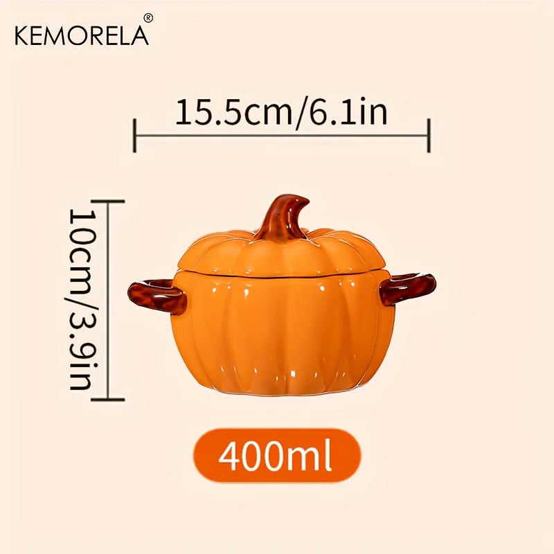KEMORELA Ceramic Pumpkin Casserole Pot – Oven-Safe with Lid Ceramic Casserole Pot Axl 400ML