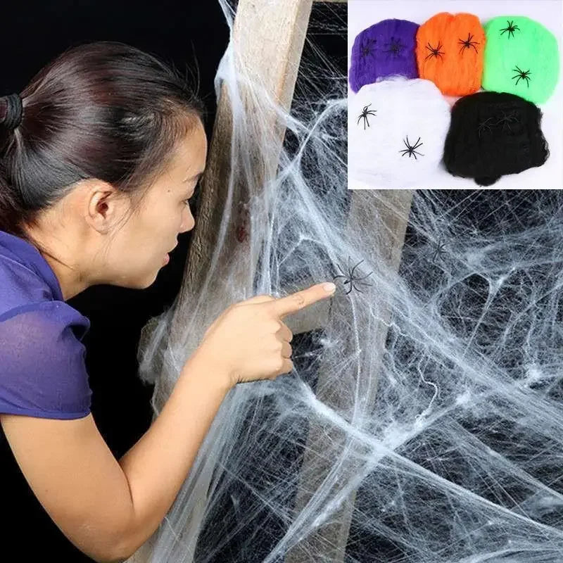 Halloween Stretch Spider Web Cotton Decor with 2 Spiders Halloween Decoration Axl