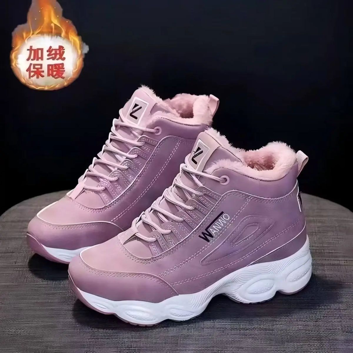 Women's Winter Velvet Snow Boots – Warm Flat Mid-Calf Lace-Up Women's Snow Boots Axl Pink 35