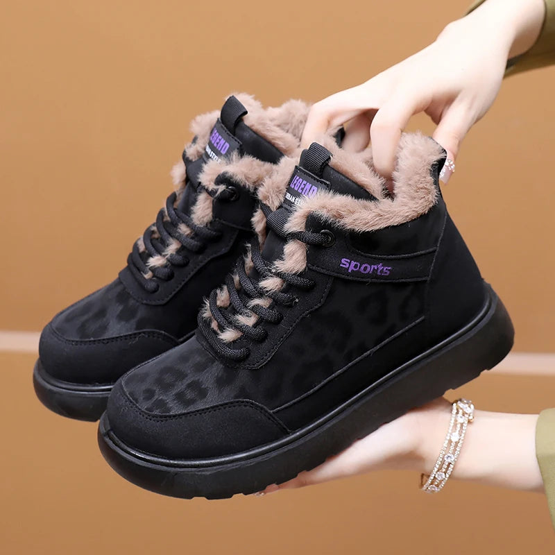 Women's Winter Plush Ankle Boots – Lace-Up Flat Cotton Shoes Women's Ankle Boots Axl Black 40