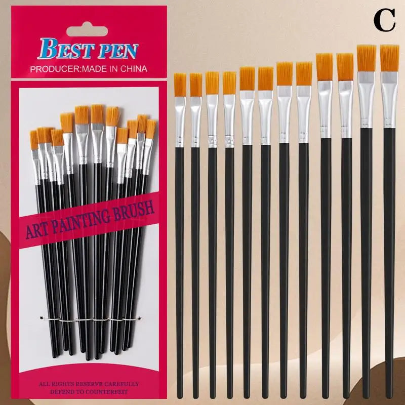 12-Piece Art Paint Brush Set – Nylon Round & Flat Brushes Art Paint Brush Set Axl C Black