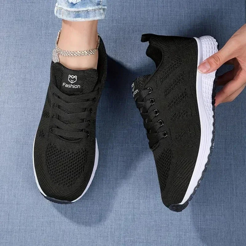 AZGB Women's Breathable Mesh Lace-Up Sports Sneakers Women's Mesh Sneakers Axl Black 36