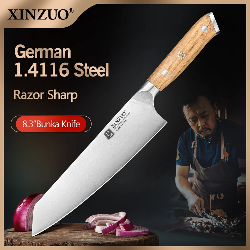 XINZUO 8.27" Bunka Chef Knife – German Steel & Olive Wood Chef Knife Axl Default Title