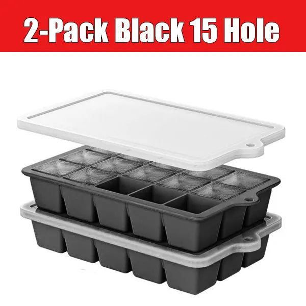 2-Pack Silicone Ice Cube Trays with Lid – 15-Grid BPA-Free Silicone Ice Tray Axl 2-Pack Black 15 Hole