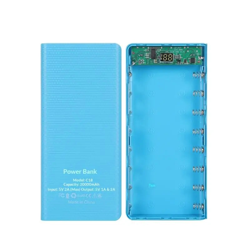 DIY 8x18650 Power Bank Case – Dual USB Type-C Fast Charge Power Bank Case Axl Blue
