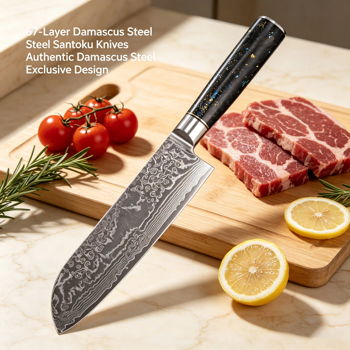67-Layer Damascus Steel Santoku Knife – Sharp Chef Kitchen Knife Damascus Santoku Knife Axl