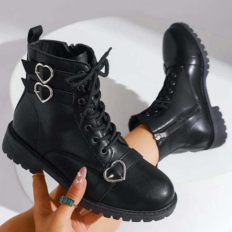 Women's Platform Ankle Boots – Metal Heart Buckle & Zip Platform Ankle Boots Axl