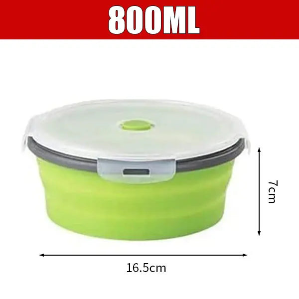 Silicone Collapsible Lunch Box Set | 4 Microwave-Safe Folding Bowls Collapsible Food Container Axl Green-800ml
