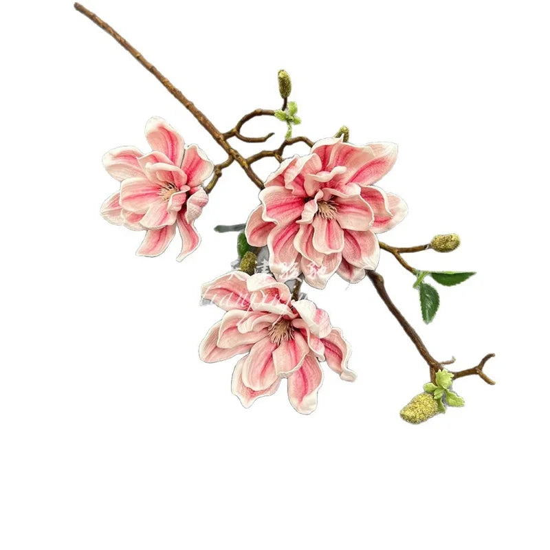 3-Pack Artificial Magnolia Branches – Large 3-Head Floral Stems Artificial Flower Branch Axl