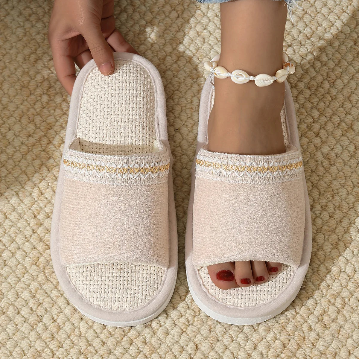 Women's Hemp Canvas Platform Slippers – Indoor Flat Slides Women's Indoor Slippers Axl off white 42-43
