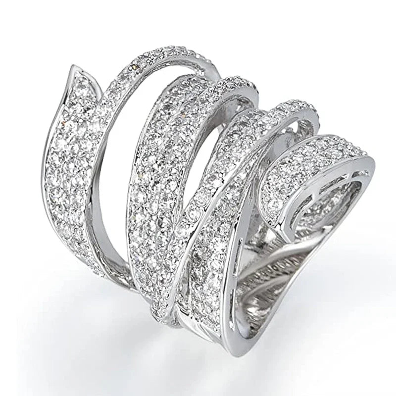 Huitan Cubic Zirconia Wide Band Ring – Luxury Party Jewelry Fashion Statement Ring Axl
