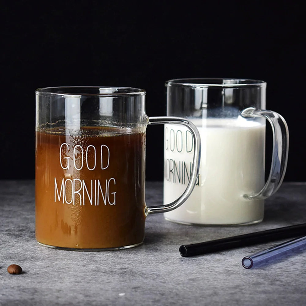 KEMORELA Good Morning Glass Mug – 400ml Transparent Breakfast Cup Glass Breakfast Mug Axl