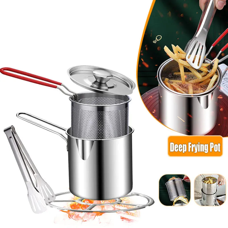 Stainless Steel Deep Fryer Pot with Strainer – Japanese Tempura Deep Fryer Pot Axl