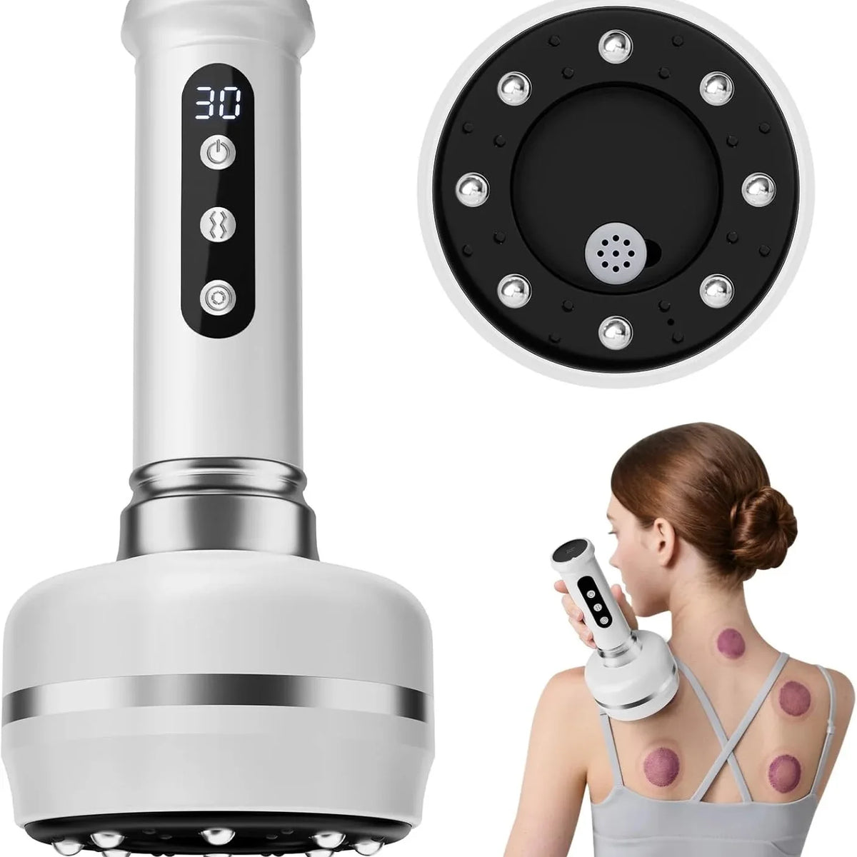 30-Speed Electric Cupping Massager – 3-in-1 Gua Sha & Heat Electric Cupping Massager Axl WHITE