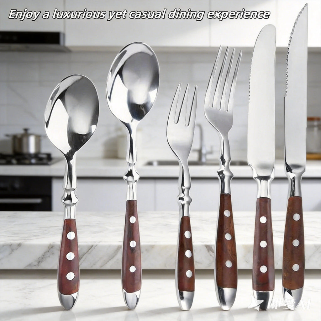 6-Piece Stainless Steel Flatware Set – Knife, Fork & Spoon Flatware Cutlery Set Axl