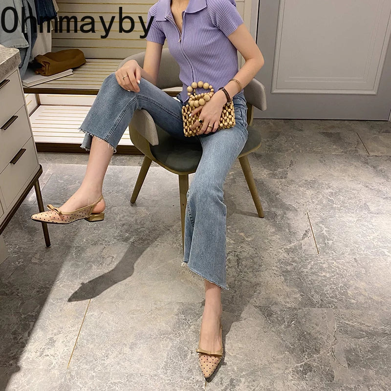 Women's Butterfly-Knot Mesh Pointed Toe Flat Sandals Women's Flat Sandals Axl