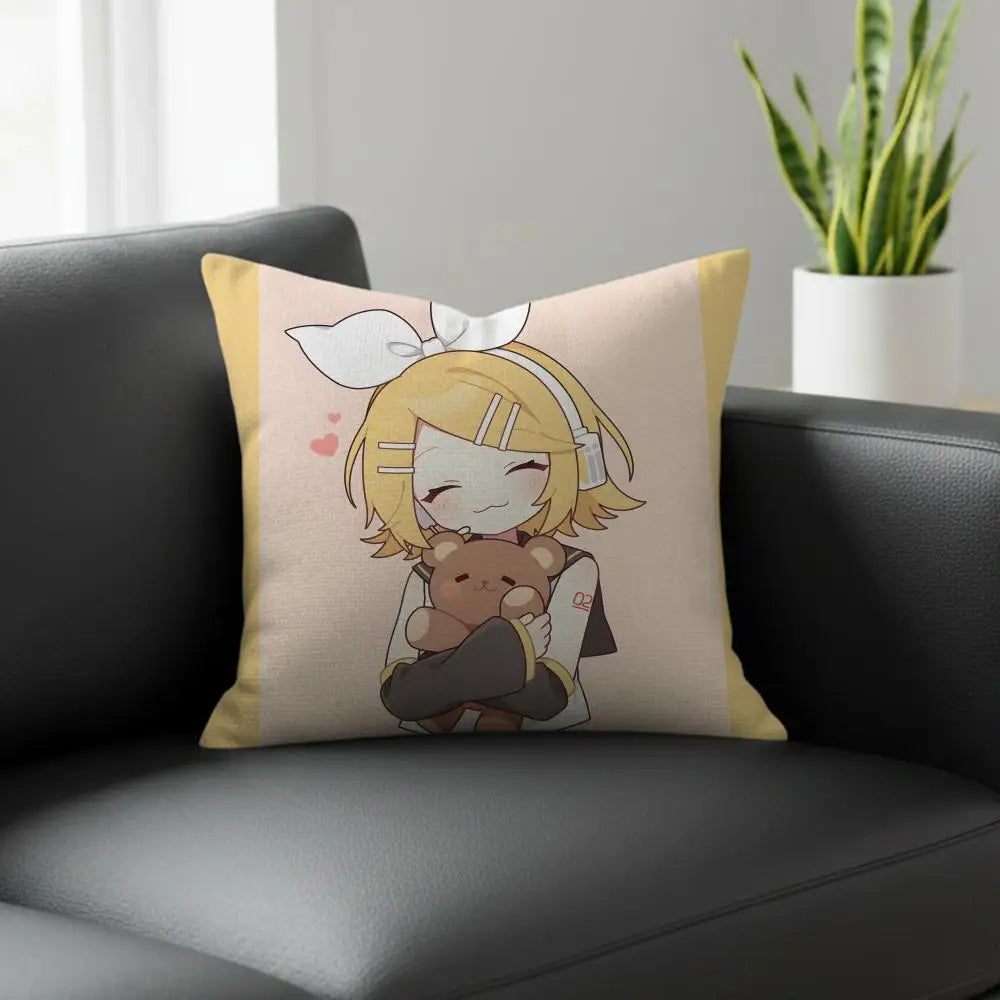Kagamine Rin Linen Cushion Cover | Anime Pillow Case 6 Sizes Decorative Cushion Cover Axl White5 30X30cm