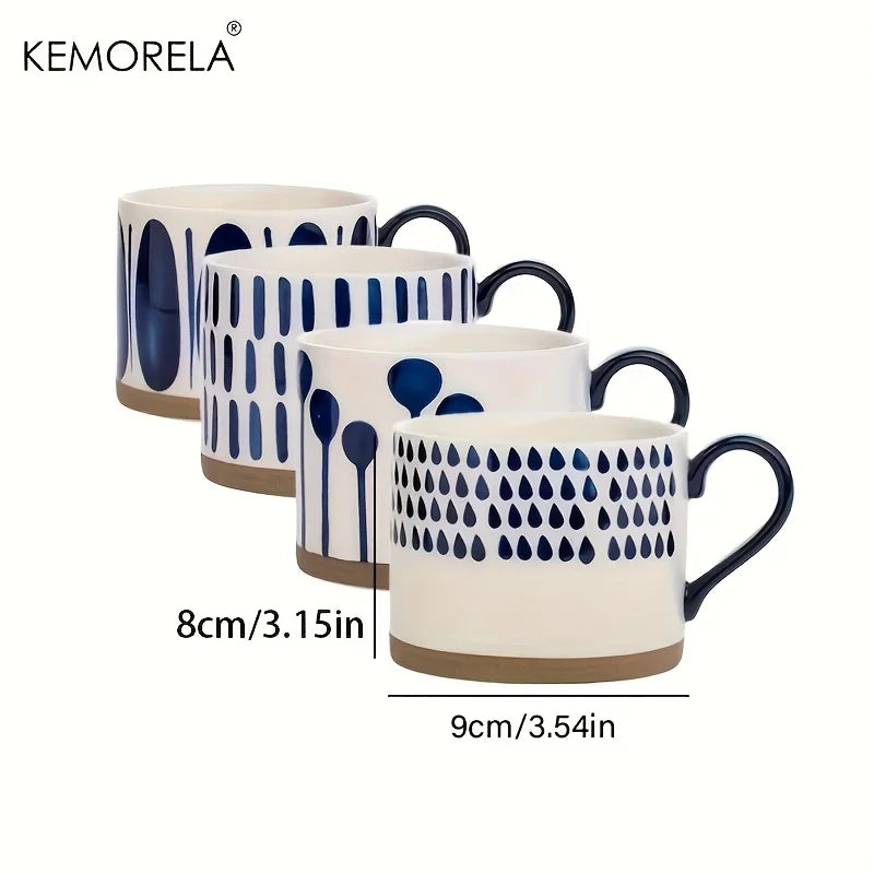 KEMORELA 2-Pack Ceramic Coffee Mugs – Blue & White Geometric Ceramic Coffee Mugs Axl