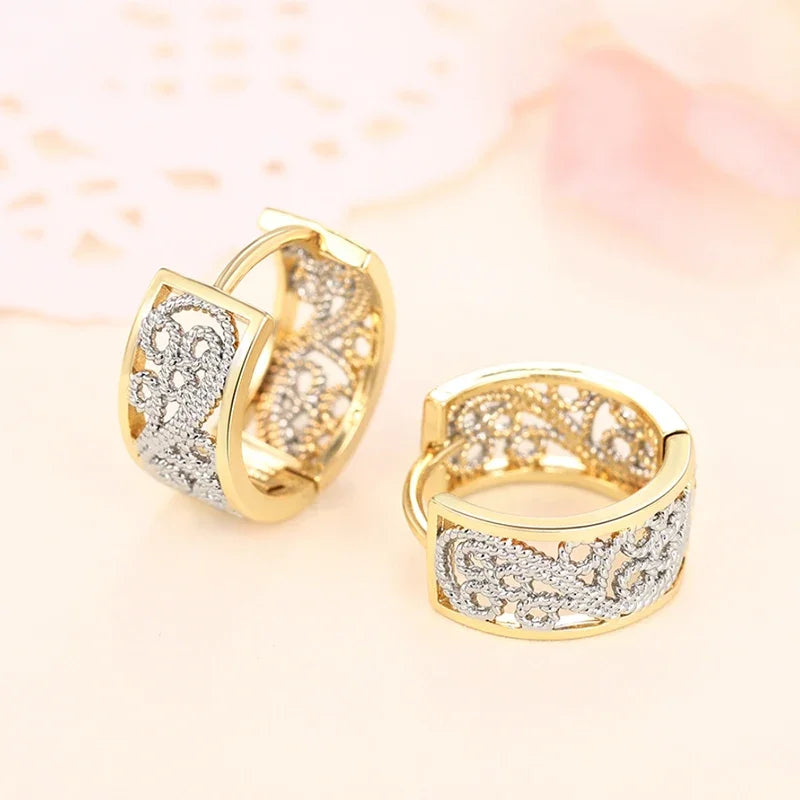 Huitan Two-Tone Hollow Hoop Earrings | Women's Fashion Jewelry Hoop Earrings Axl