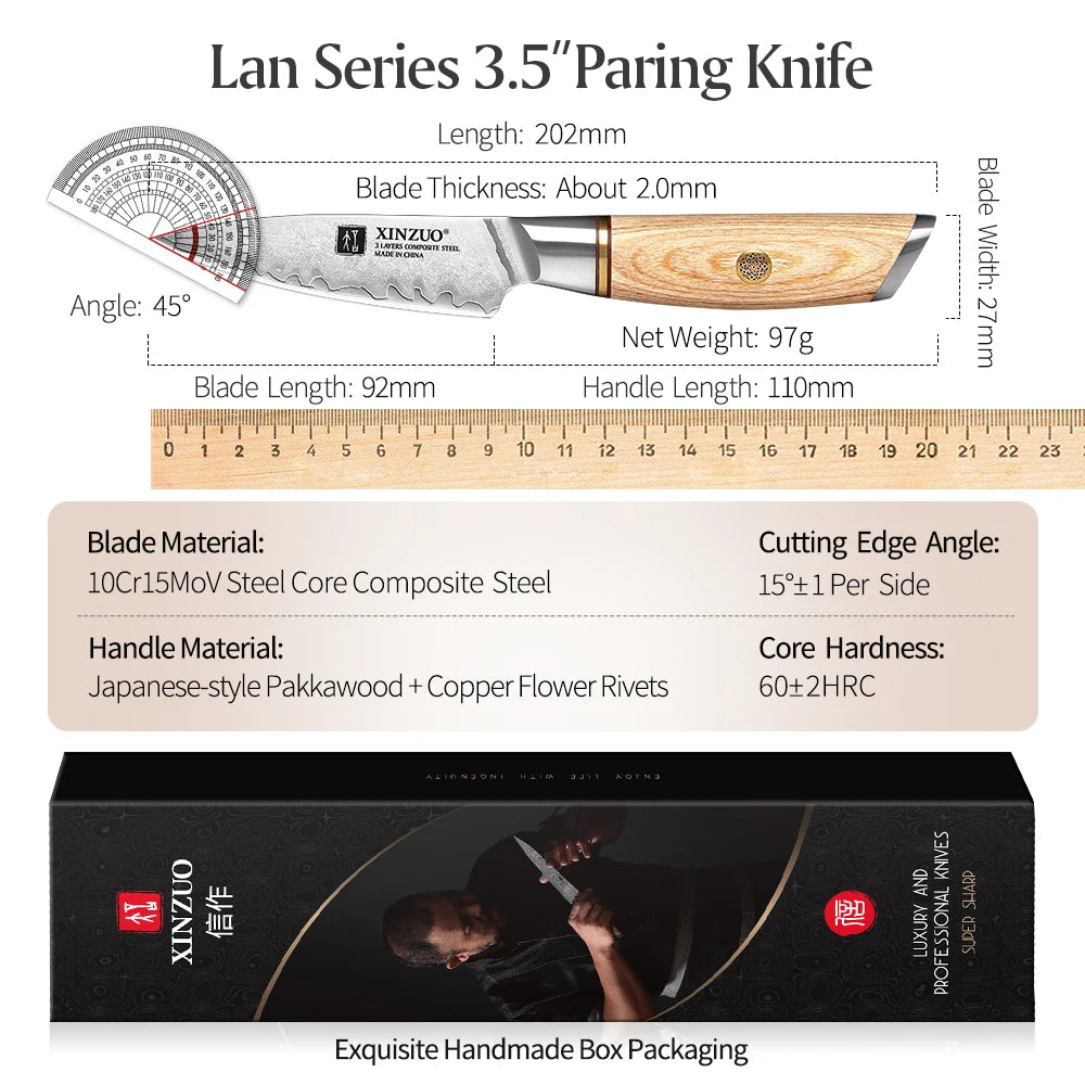 XINZUO 3.5" Paring Knife – 3-Layer Steel & Pakkawood Handle Paring Knife Axl
