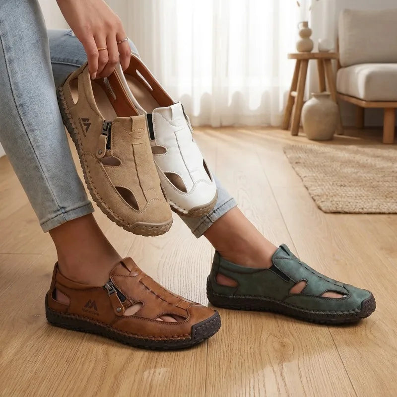 ZULIWAGN Women's Leather Roman Sandals | Thick Sole Extra Wide Leather Roman Sandals Axl