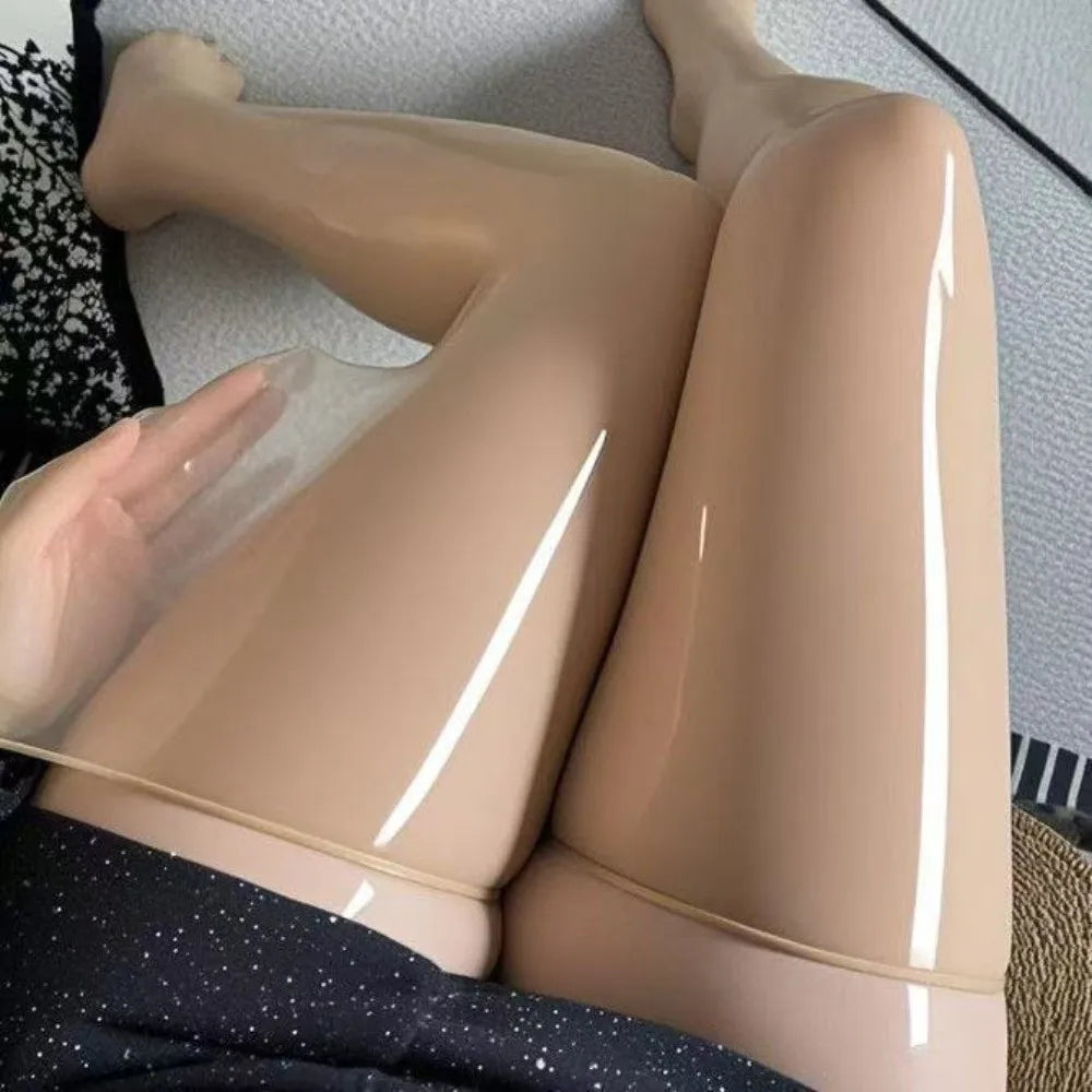 8D Glossy High-Waist Pantyhose – Shiny Oil Gloss Stockings 2pk Glossy Pantyhose Axl Skin Color1 One Size