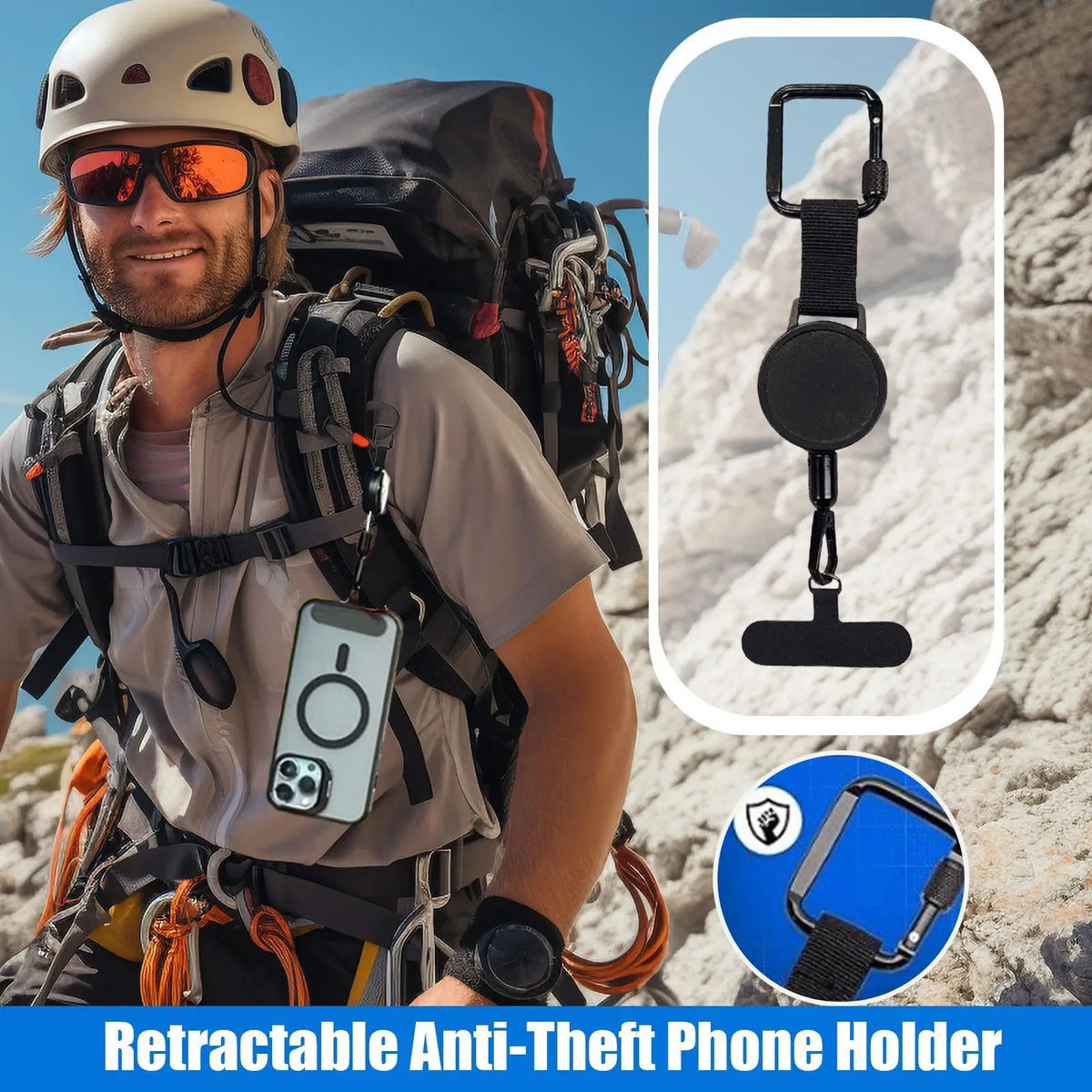 Retractable Phone Tether with Carabiner – Anti-Drop Lanyard Phone Safety Tether Axl