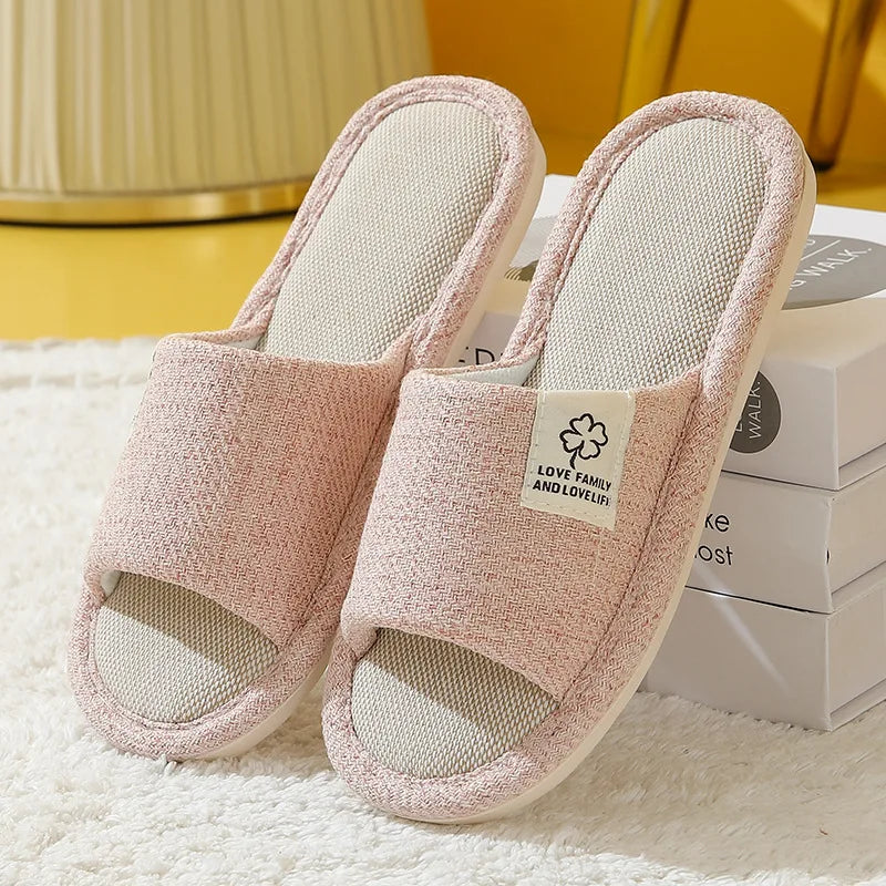 Open-Toe Hemp Linen Slippers – Breathable Indoor Slides Indoor Slippers Axl Pink 42-43
