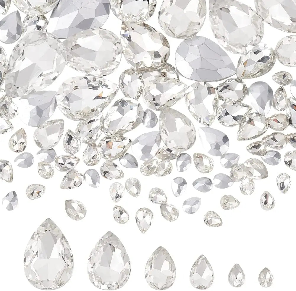 94 Pcs Teardrop Glass Rhinestones – 6 Sizes, Pointed Back Gems Craft Rhinestone Set Axl