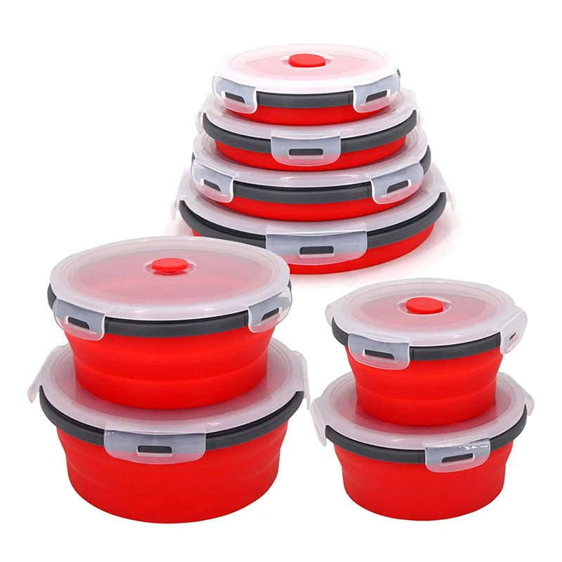 Silicone Collapsible Lunch Box Set | 4 Microwave-Safe Folding Bowls Collapsible Food Container Axl